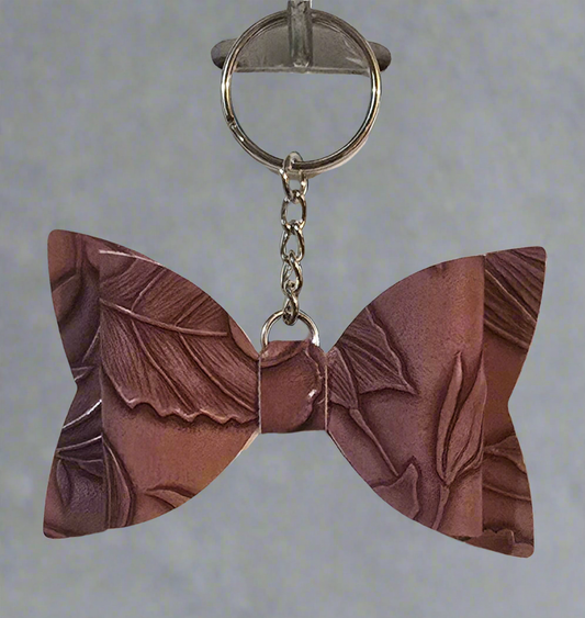 Maroon engraved Leather Bow Charm